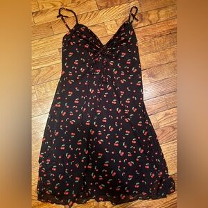 Princess Polly Black Dress with Red and Green Cherry Print